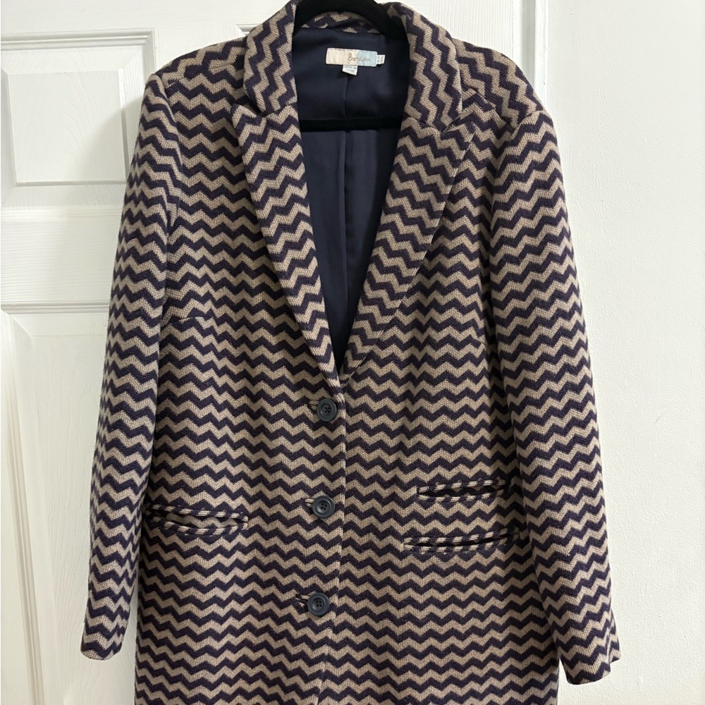 Boden Navy and Grey Coat with Chevron Pattern